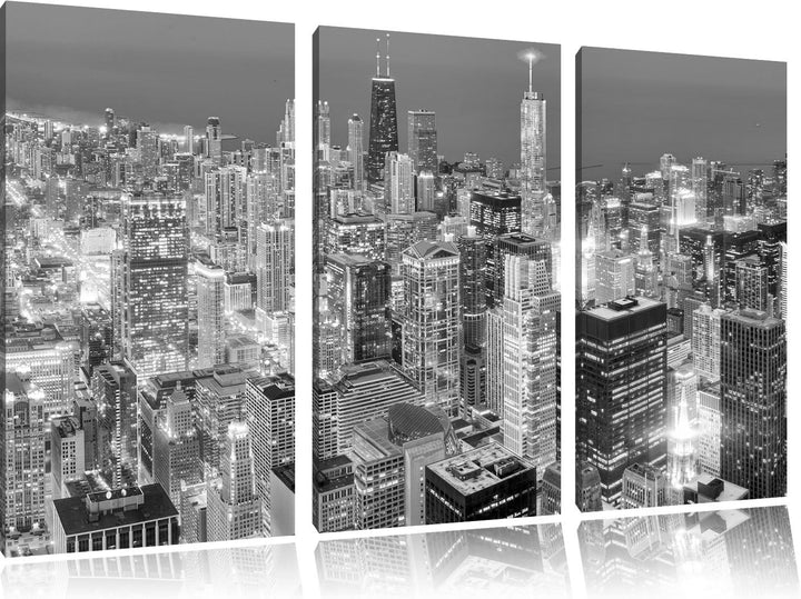 Pixxprint Luftaufnahme Chicago / 3-Teilig/Gesamtmass 120cm Leinwandbild bespannt auf Holzrahmen/Wand