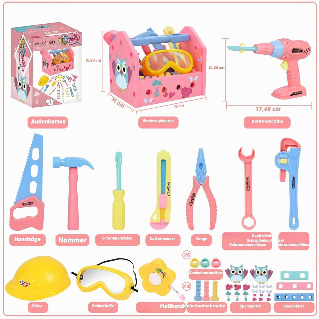 Werkzeugkoffer Kinder Werkzeug Set,Gifts2U Kinderspielzeug Spielzeugbohrer Baukappe Schutzbrille Wer