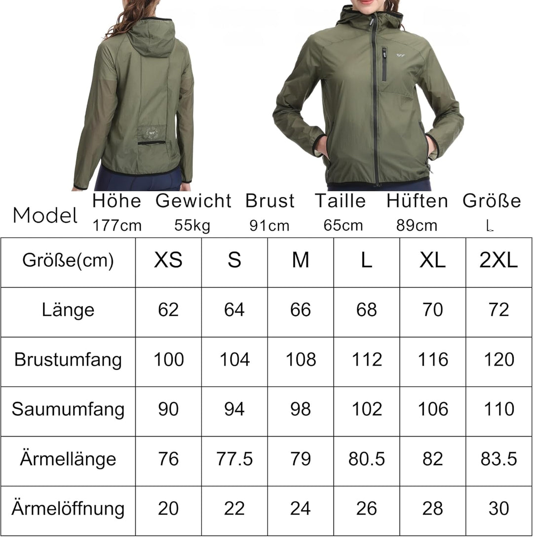 Wulibike Fahrradjacke Damen Faltbare Regenjacke Leicht und Atmungsaktiv Laufjacke Reflektierende Win