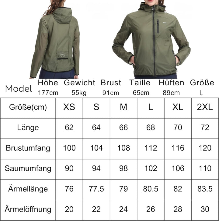 Wulibike Fahrradjacke Damen Faltbare Regenjacke Leicht und Atmungsaktiv Laufjacke Reflektierende Win