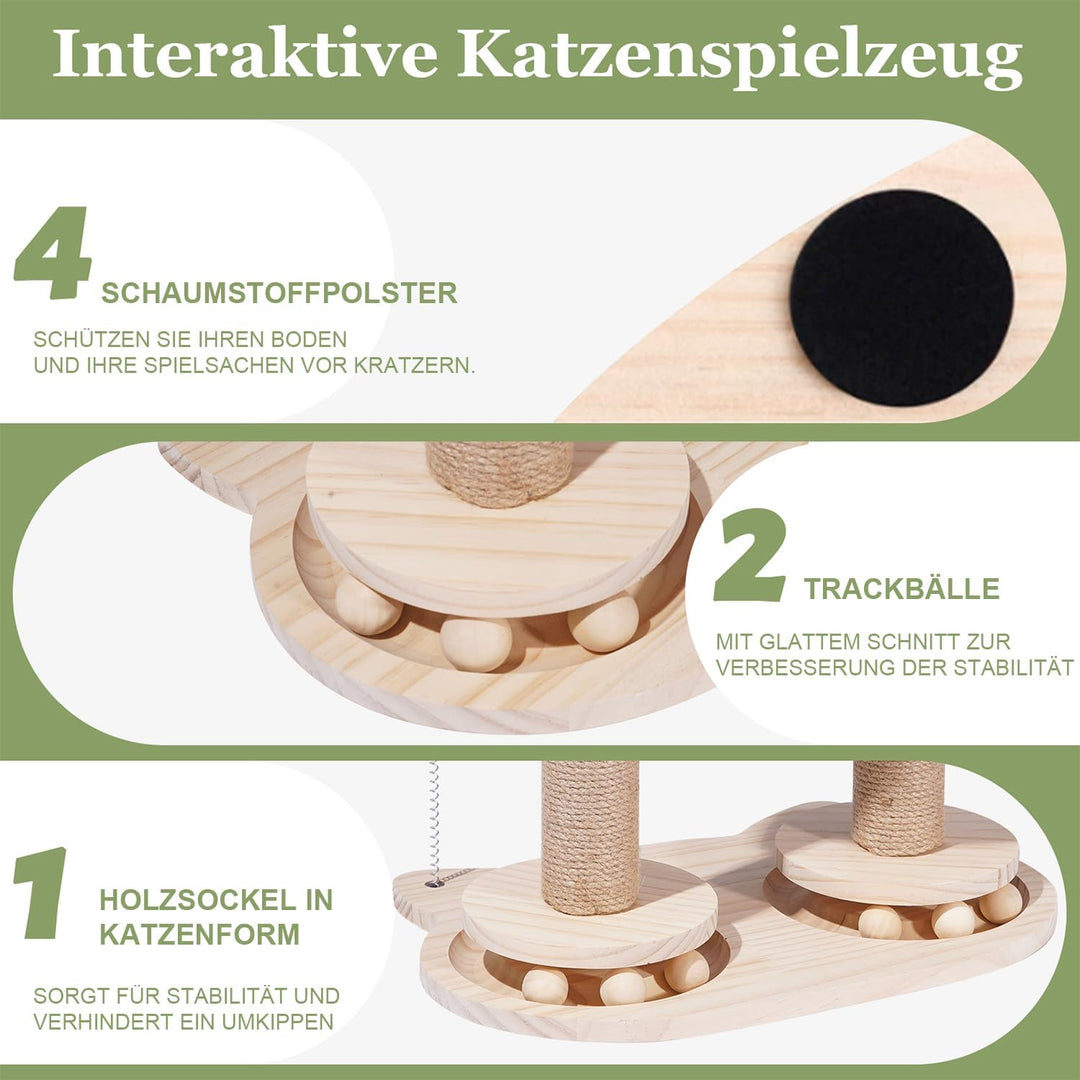 Kratzsäulen Katzen Interaktives Katzenspielzeug Aus Holz Spielzeug Katzenbaum mit Federn und Sitzsta