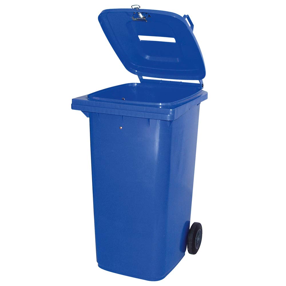 BRB 120 Liter DIN Mülltonne mit Papiereinwurf u. Dreikantschloss, blau, BxTxH 480x550x930 mm