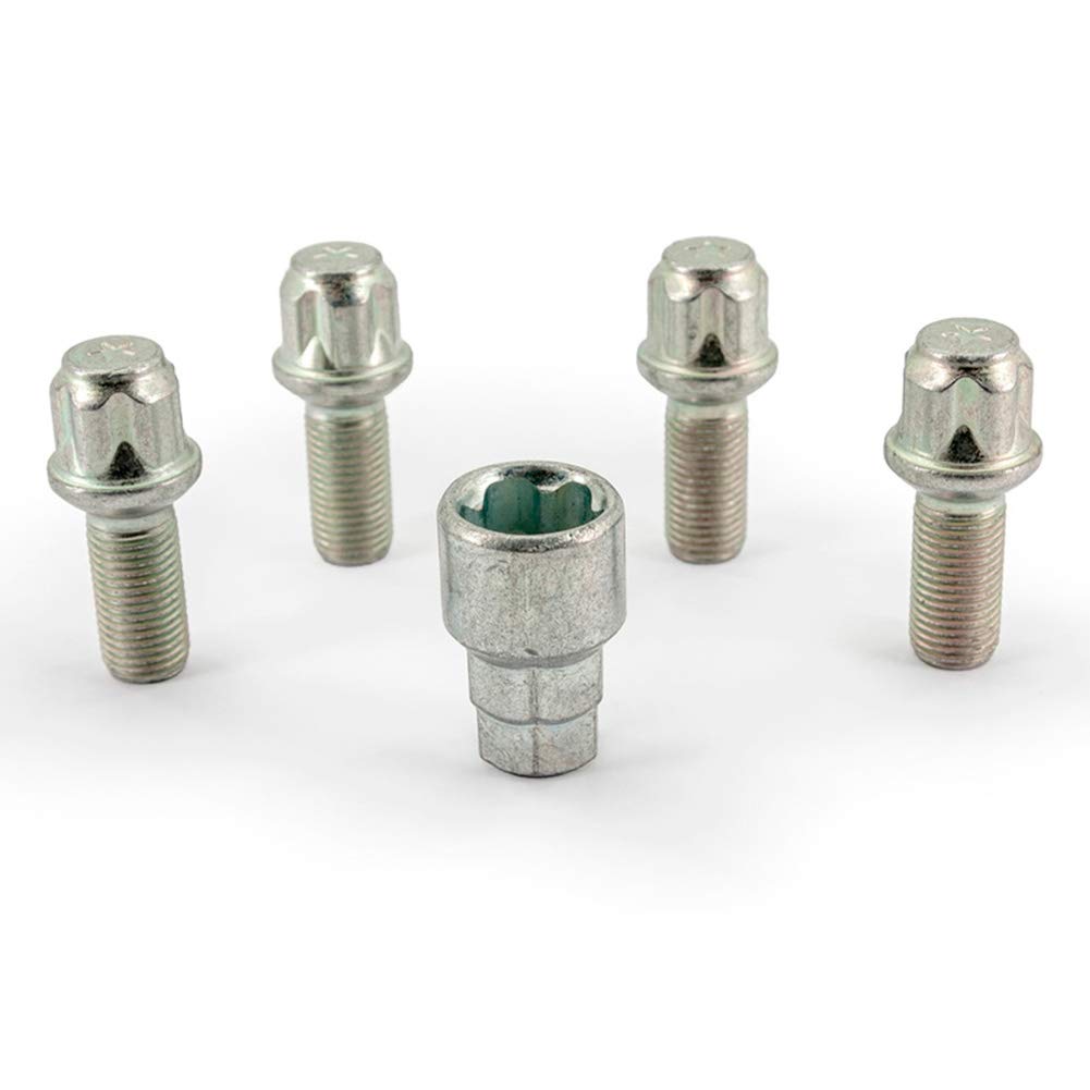 H&R Felgenschloss-Set R14 M14x1.50x28mm Kugelbund - 4 Felgenschloss-Schrauben inkl. Adapter