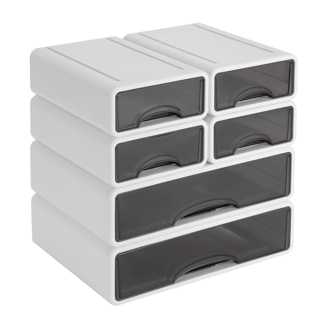Grosser Schreibtisch Organizer 34 x 25 x 33cm 6 Stück Büro Schubladenbox Frei stapelbar Aufbewahrung