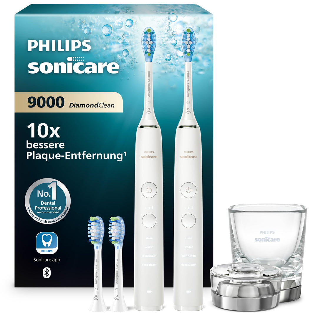 Philips Sonicare DiamondClean 9000 Elektrische Zahnbürste Doppelpack - 2 Schallzahnbürsten, 1x Ladeg