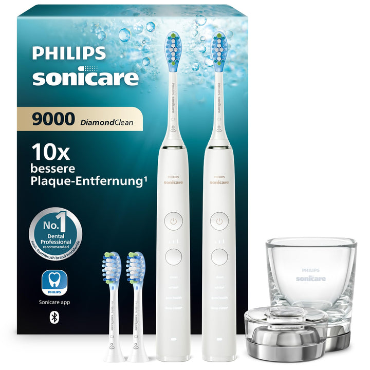 Philips Sonicare DiamondClean 9000 Elektrische Zahnbürste Doppelpack - 2 Schallzahnbürsten, 1x Ladeg