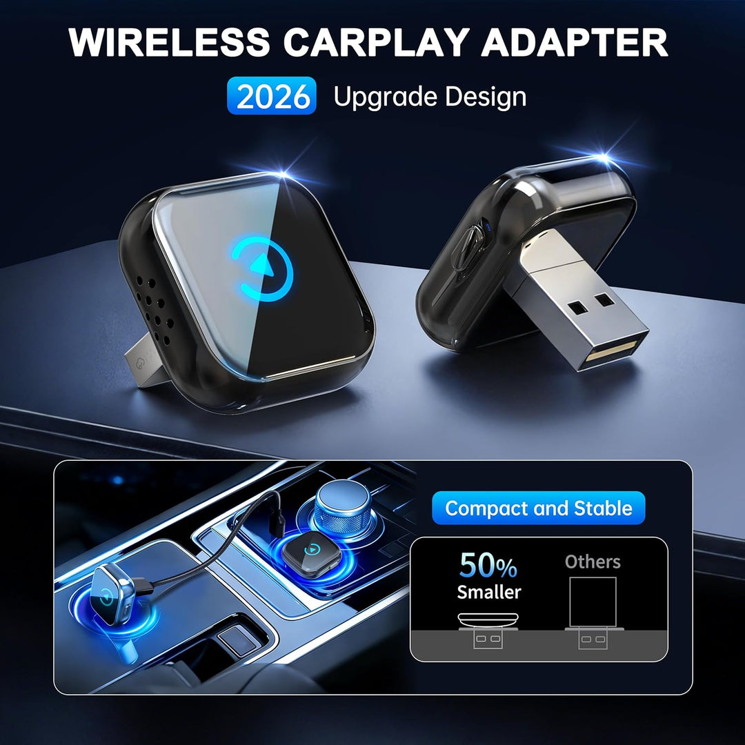 2026 Verbesserter 2-in-1 CarPlay Wireless Adapter mit Instant 2-Phone Switch für Apple CarPlay/Andro