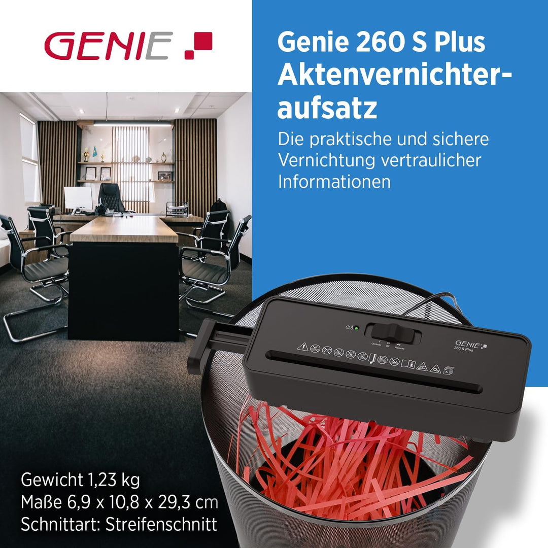 GENIE 260 S Plus Aktenvernichter | Papierschredder mit 6-mm Streifenschnitt | Schredder Aktenvernich