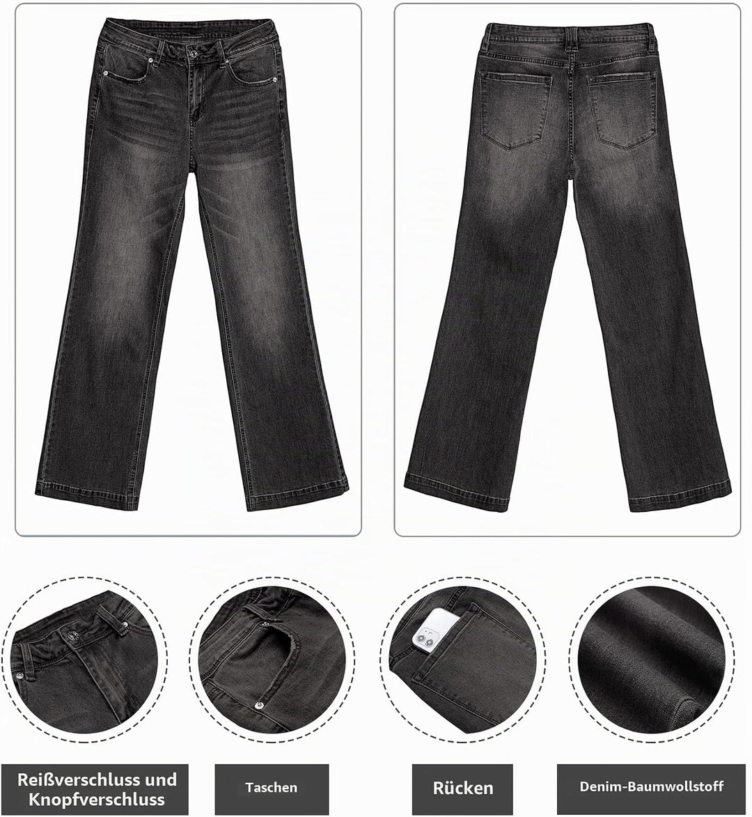 Roskiky Schlaghose Damen Jeans Wide Leg Baggy Jeans Damen High Waist Stretch Hosen Damen Jeans S Sch