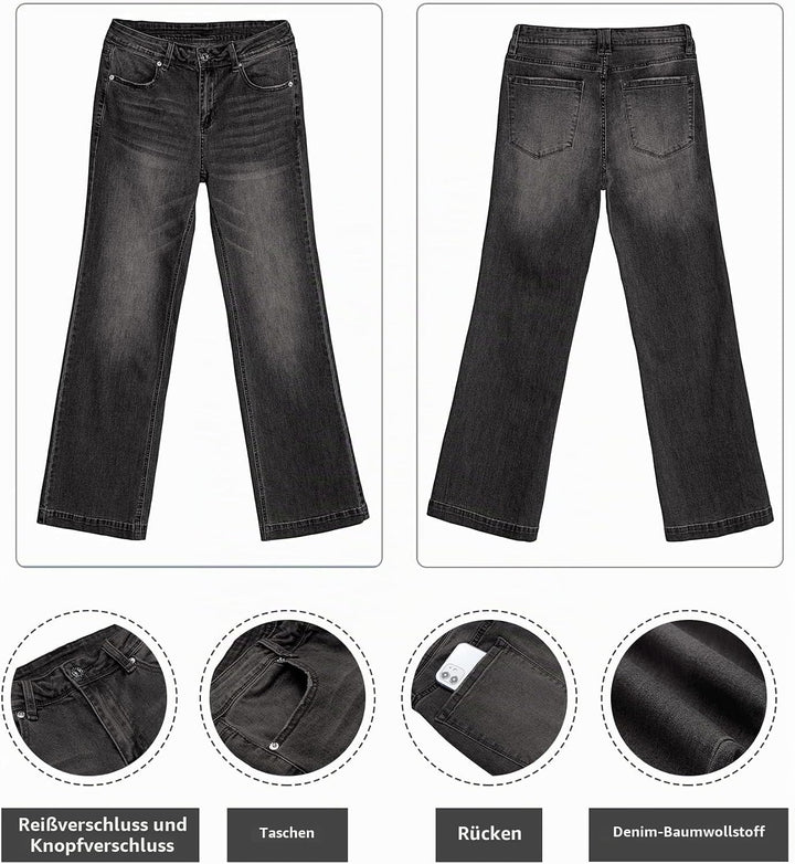 Roskiky Schlaghose Damen Jeans Wide Leg Baggy Jeans Damen High Waist Stretch Hosen Damen Jeans S Sch
