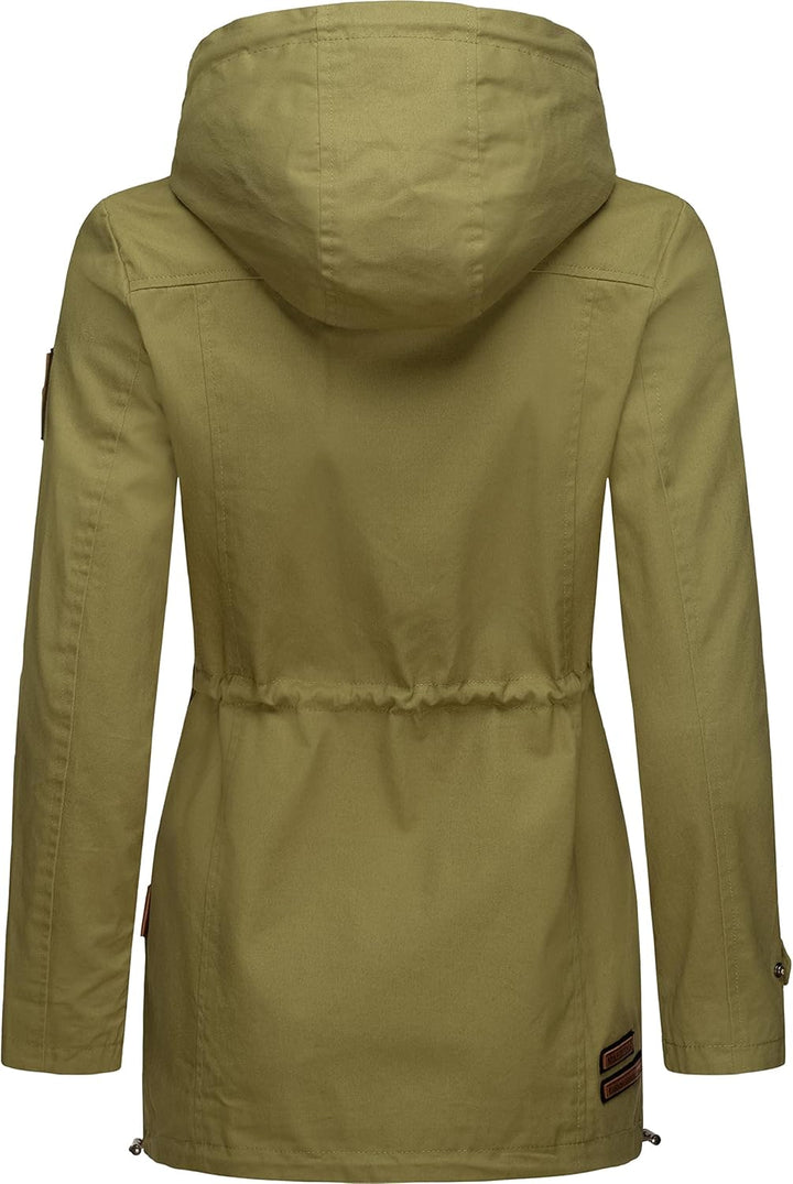 MARIKOO Damen leichte Übergangsjacke Baumwoll-Parka mit Kapuze Nyokoo XS-XXL S Grün, S Grün