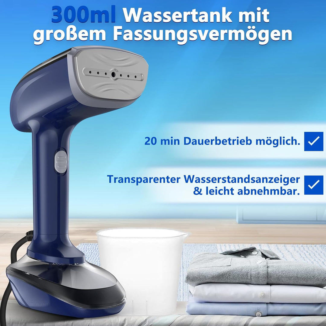 1800W Tragbarer Dampfglätter für Kleidung, 20-Sekunden Aufheizzeit | 2-in-1 Bügeleisen &amp; Faltenentfe