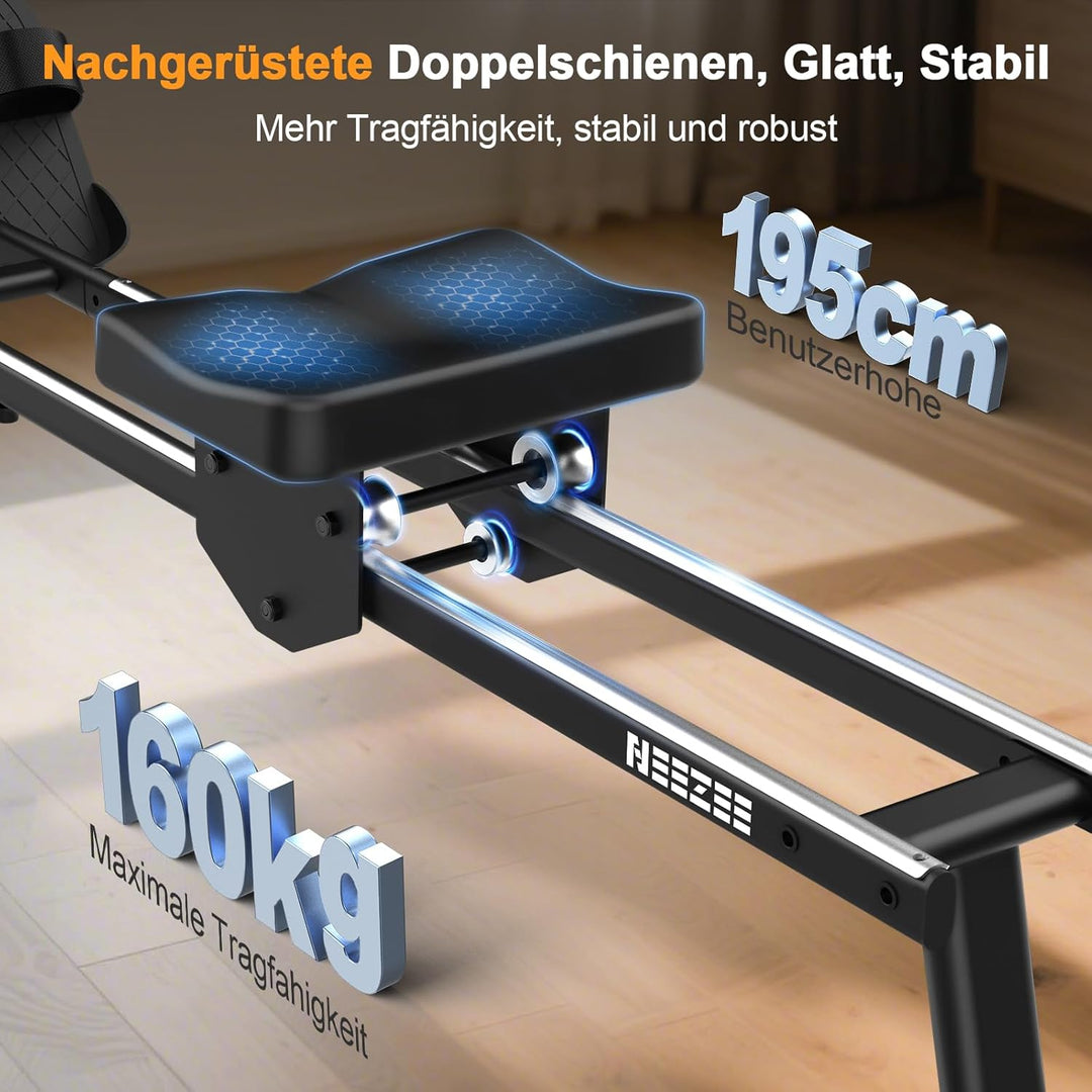 Neezee Rudergerät für zuhause, Rudergerät Wasser mit Professioneller Bluetooth-Monitor und Tablet-Ha