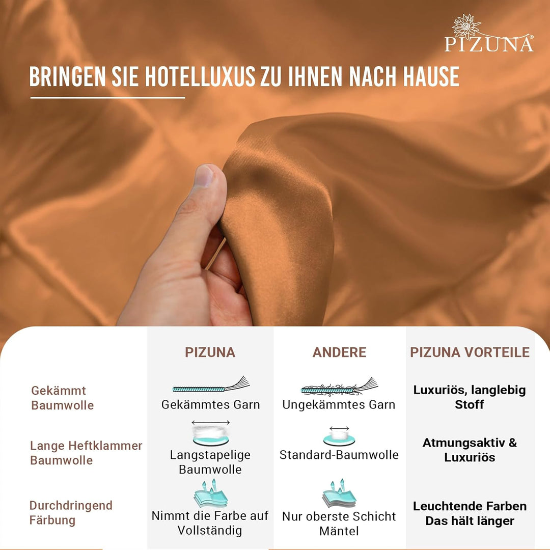 Pizuna 400 Fadenzahl aus Baumwolle Bettwäsche Aprikosenorange, 100% Langstaple Baumwolle Bettbezug u