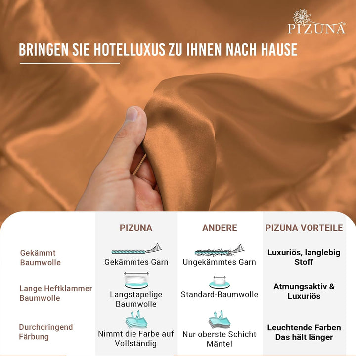 Pizuna 400 Fadenzahl aus Baumwolle Bettwäsche Aprikosenorange, 100% Langstaple Baumwolle Bettbezug u
