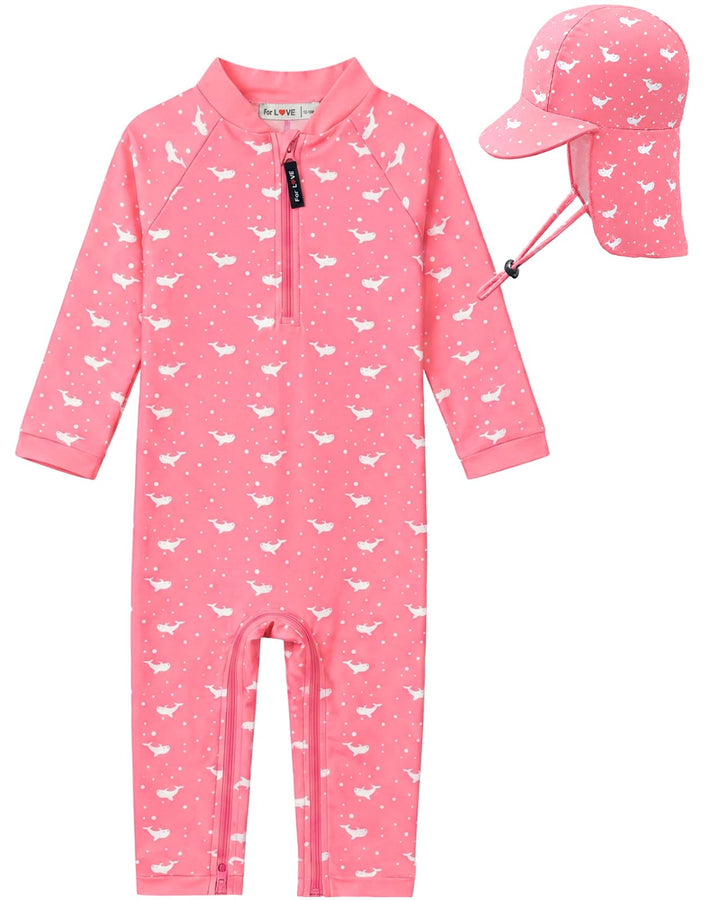 weVSwe Baby Mädchen Langarm Badeanzug UV-Schutz UPF 50+ Einteiler mit Kleinkind Sonnenhut Flap Cap 0