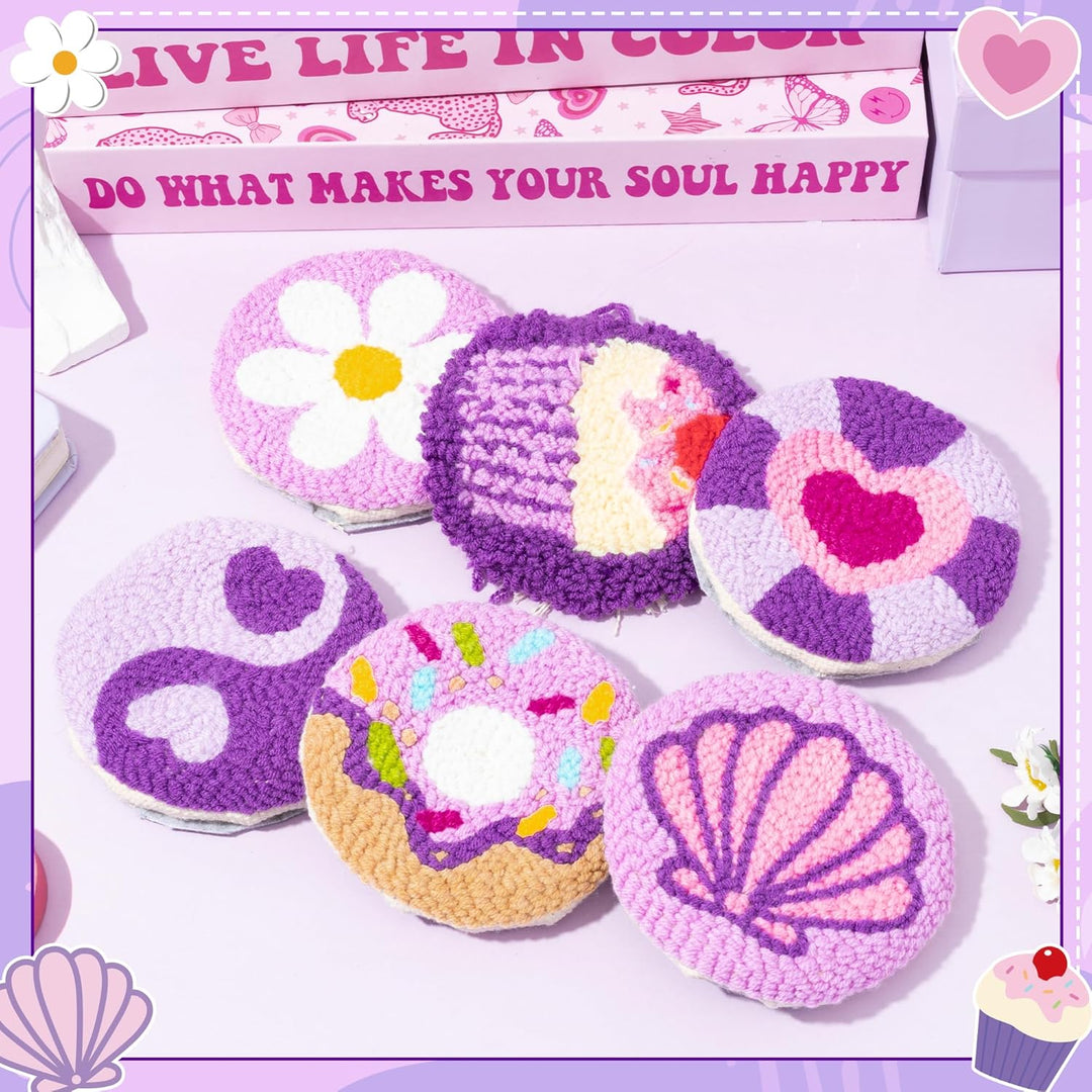 WATINC Punch Needle Untersetzer Kit DIY Handwerk Poke und Stick Stickerei Kit Coasters Mit Farbe Box