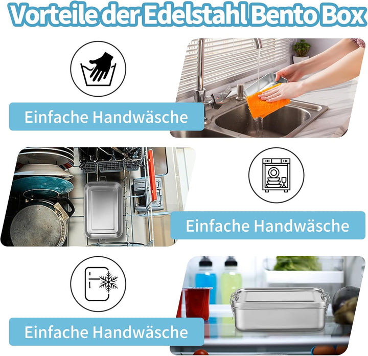 Homikit Edelstahl Brotdose mit 2 Fächern, 850ml Bento Box mit Tasche für Kinder und Erwachsene, Ausl