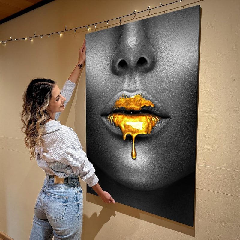 Artmazing | Goldene Lippen Bild | Poster & Kunstdrucke | Bilder | Pop Art Leinwand | Coole Wandbilde