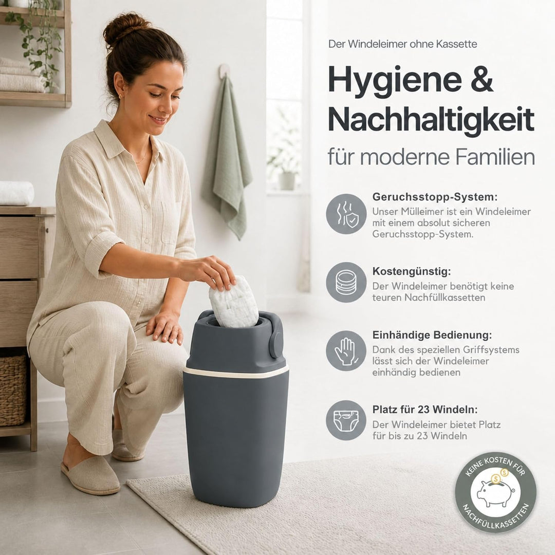 AirWell Windeleimer Geruchsdicht & Windel Blaubaer - Wickeleimer, mit Geruchsstopp-System, Einhändig