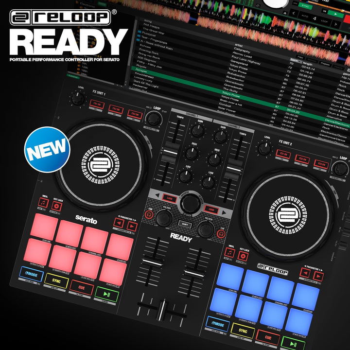 Reloop Ready - Kompakter 2-Deck-DJ-Controller für Serato DJ Lite (inklusive) & DJ Pro,16 grosse RGB-