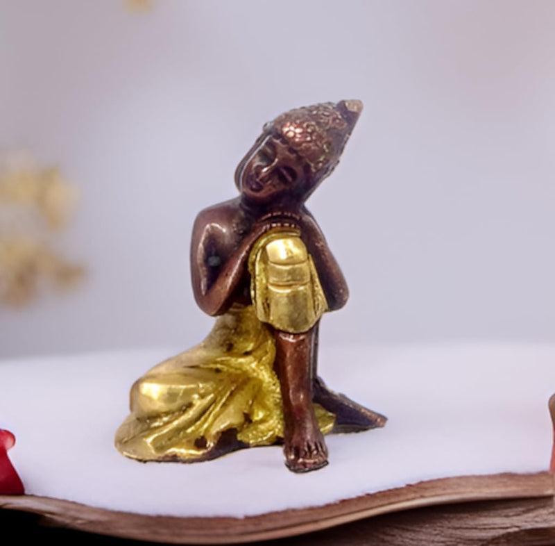 Purpledip Brass Idol Resting Buddha in einzigartigem Kupfer-Gold-Finish (11948), Kupfer-gold