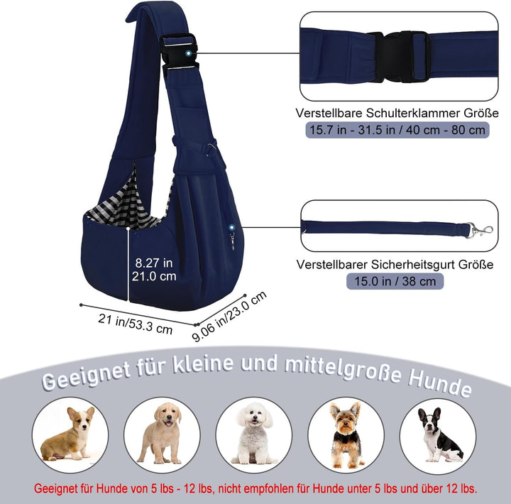 PetLoft Tragetuch Hund, Reversibel Kleine Hundetrage, Einstellbar Pet Tragetuch, Freisprecheinrichtu