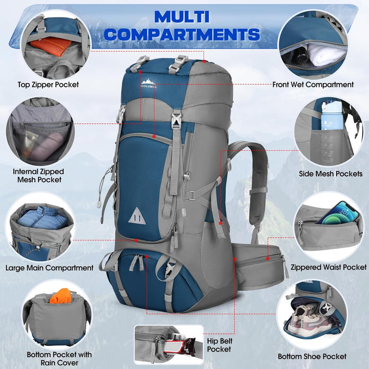IGOLUMON Trekkingrucksack 60L Wanderrucksack Herren Damen Reiserucksack Grosser Rucksack mit Regenhü