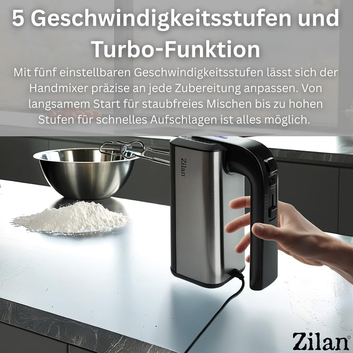 Handmixer 500W mit Ständer – Kraftvoller elektrischer Handrührer Küchenmixer mit 5 Stufen & Turbo, H
