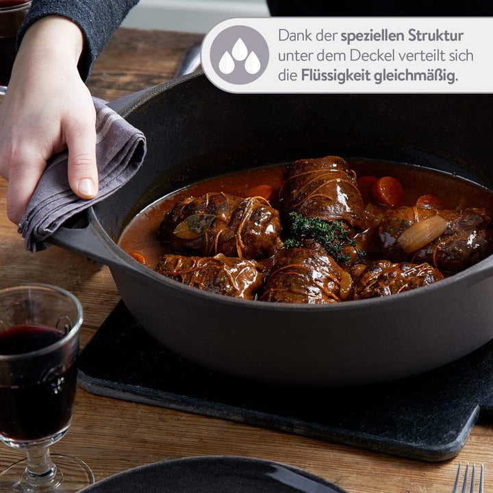 SPRINGLANE Cocotte mit Deckel, Grau, oval, 33 cm, 6,5 L, Gusseisen Bräter, Schmortopf Induktion… Brä