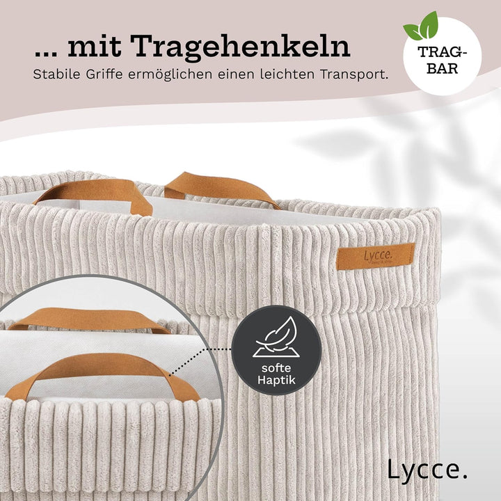 Lycce Wäschekorb Cord – Nischenwäschekorb, waschbar, faltbar (beige) | platzsparend &amp; praktisch, was