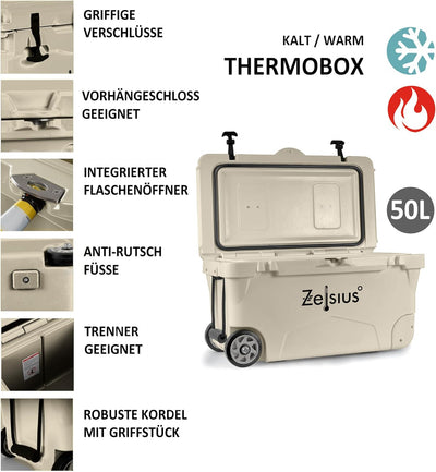 Zelsius Kühlbox 50 Liter mit Räder | Coolbox | Fahrbare Cooling Box ideal für Auto Camping Urlaub An