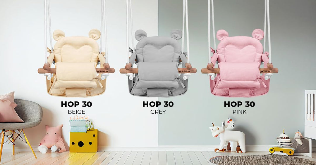 TULANO Hop 30 Biege | Bär Babyschaukel Kinderschaukel Kleinkindschaukel Kindergartenschaukel Set | I