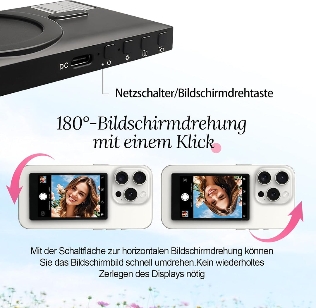Selfie Monitor Screen, Kabellose Magnetische Handyhalterung für iPhone/Android Bluetooth, Fernbedien