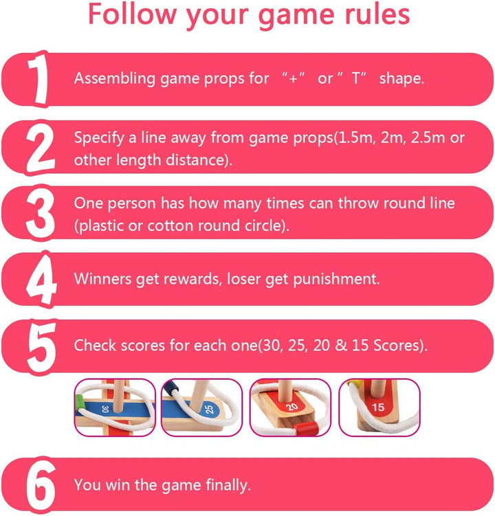 Wurfspiel Ringwurfspiel, UlifeME Garten Spiele für Kinder und Erwachsene, 5 Pcs Hölzerne Seilringe +