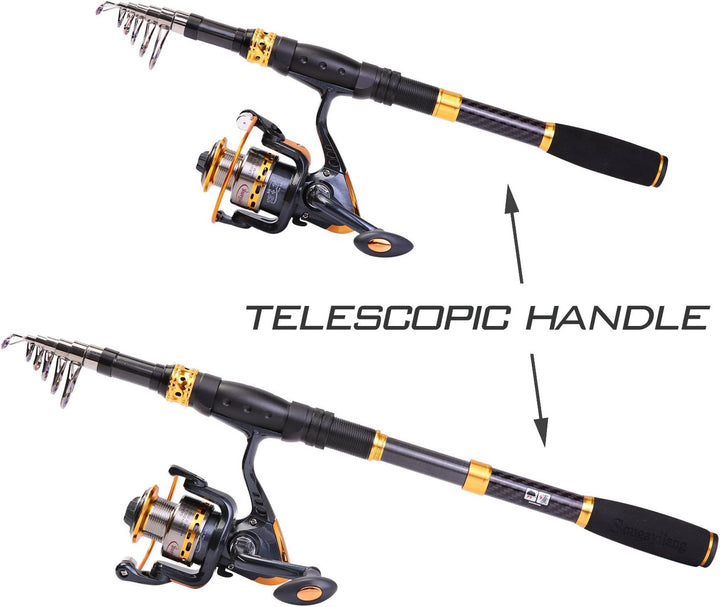 Sougayilang Angelruten-Spule Combos Kohlefaser Teleskop-Angelrute mit Spinnrolle für Reisen in Salzw