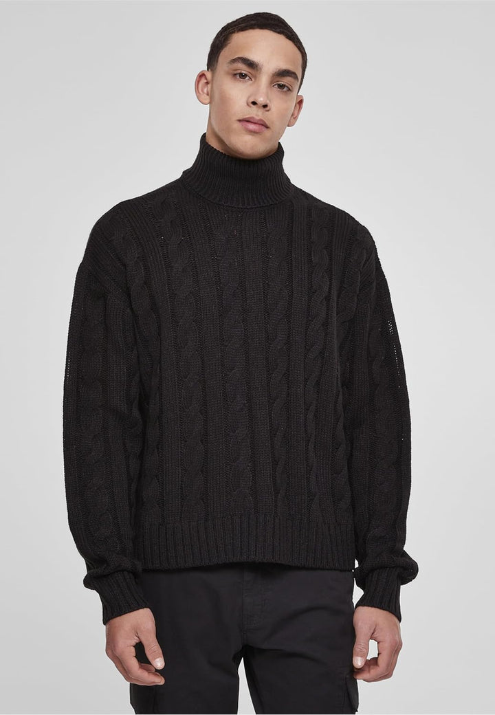 Urban Classics Herren Boxy Roll Neck Sweater Sweatshirt, Schwarz