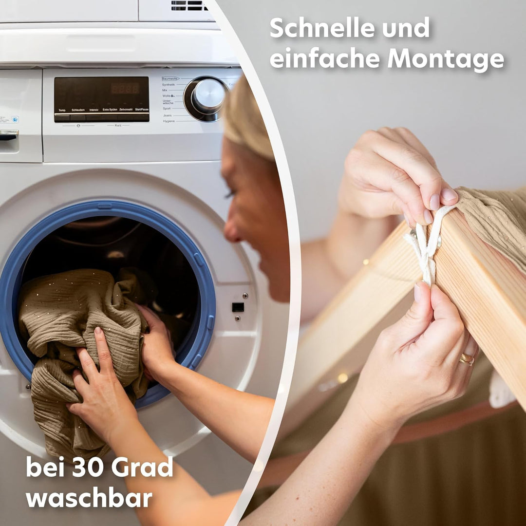 Hausbett Himmel mit Gold Applikation [in 12 Farben] Betthimmel Hausbett aus 100% Baumwolle Musselin