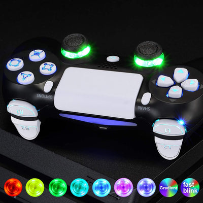eXtremeRate LED Tasten Kit für ps4, 10 Modi 7 Farben DTF 2.0 Knöpfe D-Pad Trigger Thumbsticks Button