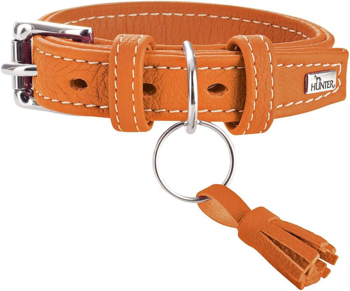 HUNTER CANNES Hundehalsband, Leder, Nappaleder, weich, edel, elegant, 35 (XS), orange 35 (XS) orange