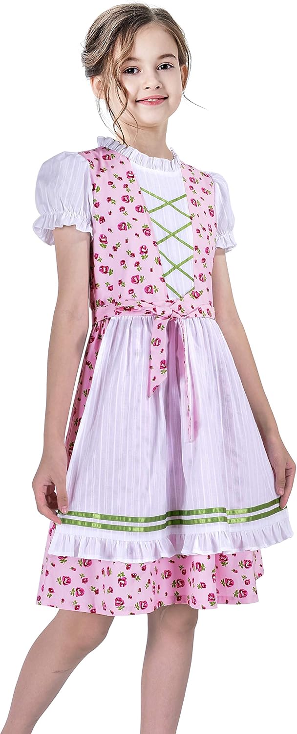 Sunny Fashion Mädchen Deutsche Dirndl Kleid Kostüme Zum Bayerisches Oktoberfest Jahrgang Rosa Gr. 11