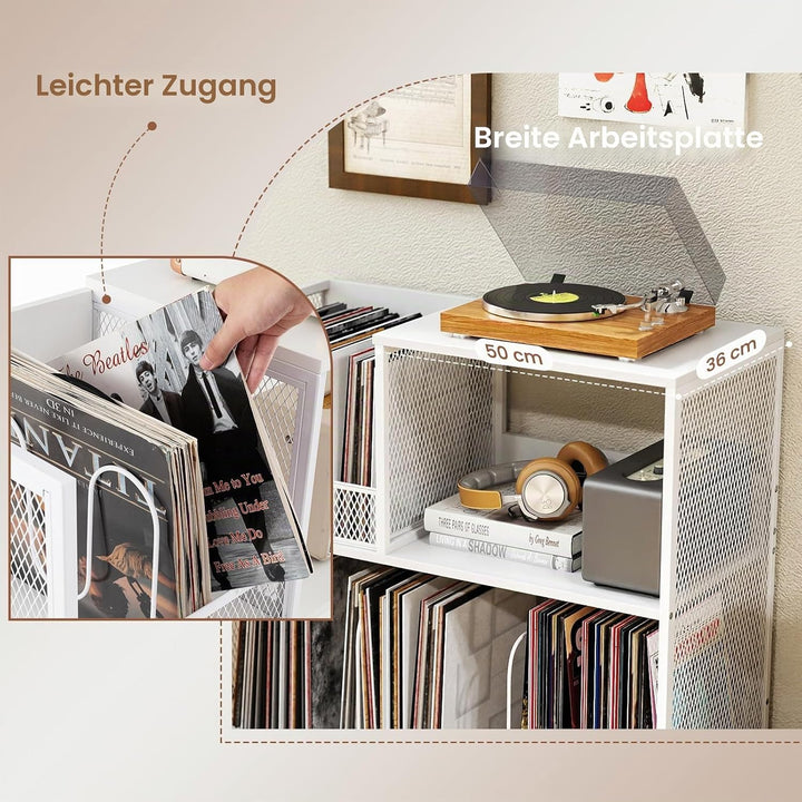 KOMFOTTEU Vinyl-Plattenspielerständer für bis zu 300 Alben, 3-stöckige Schallplatten-Display mit 3 a
