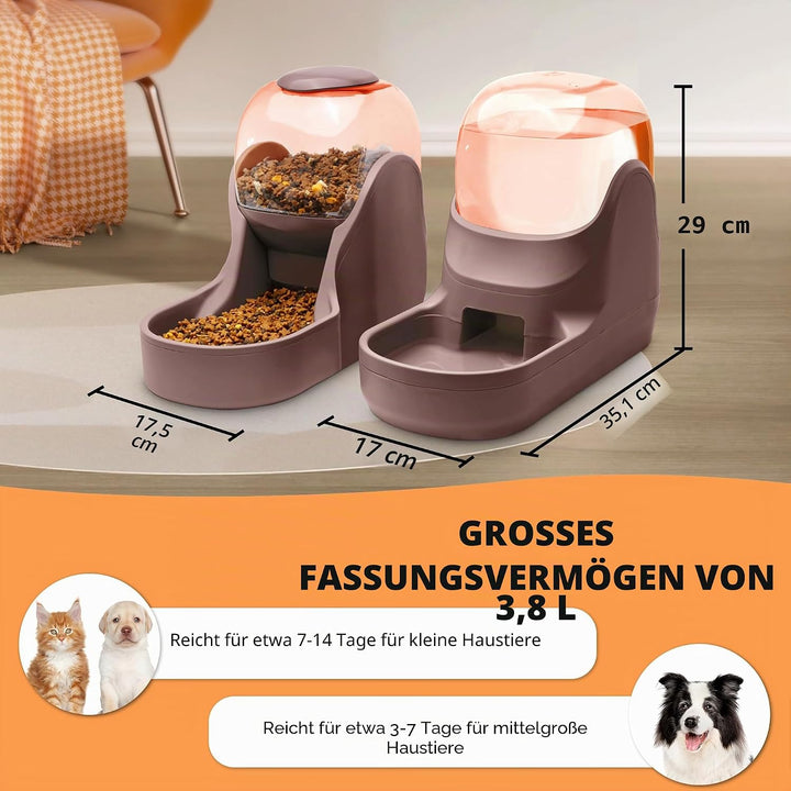 Automatisches Futter- und Wasserspender für Hunde, Katzen, Futterspender und Wasserspender, 3,8 l, 2
