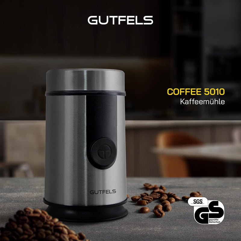 GUTFELS Kaffeemühle COFFEE 5010 | 50 g Kapazität | Edelstahl Gehäuse und Klingen | Kabelaufwicklung