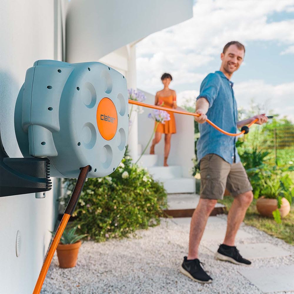 Claber Rotoroll Evolution 10 m, Automatische Schlauchtrommel der Wand Aufhängbar mit Slow Rewind