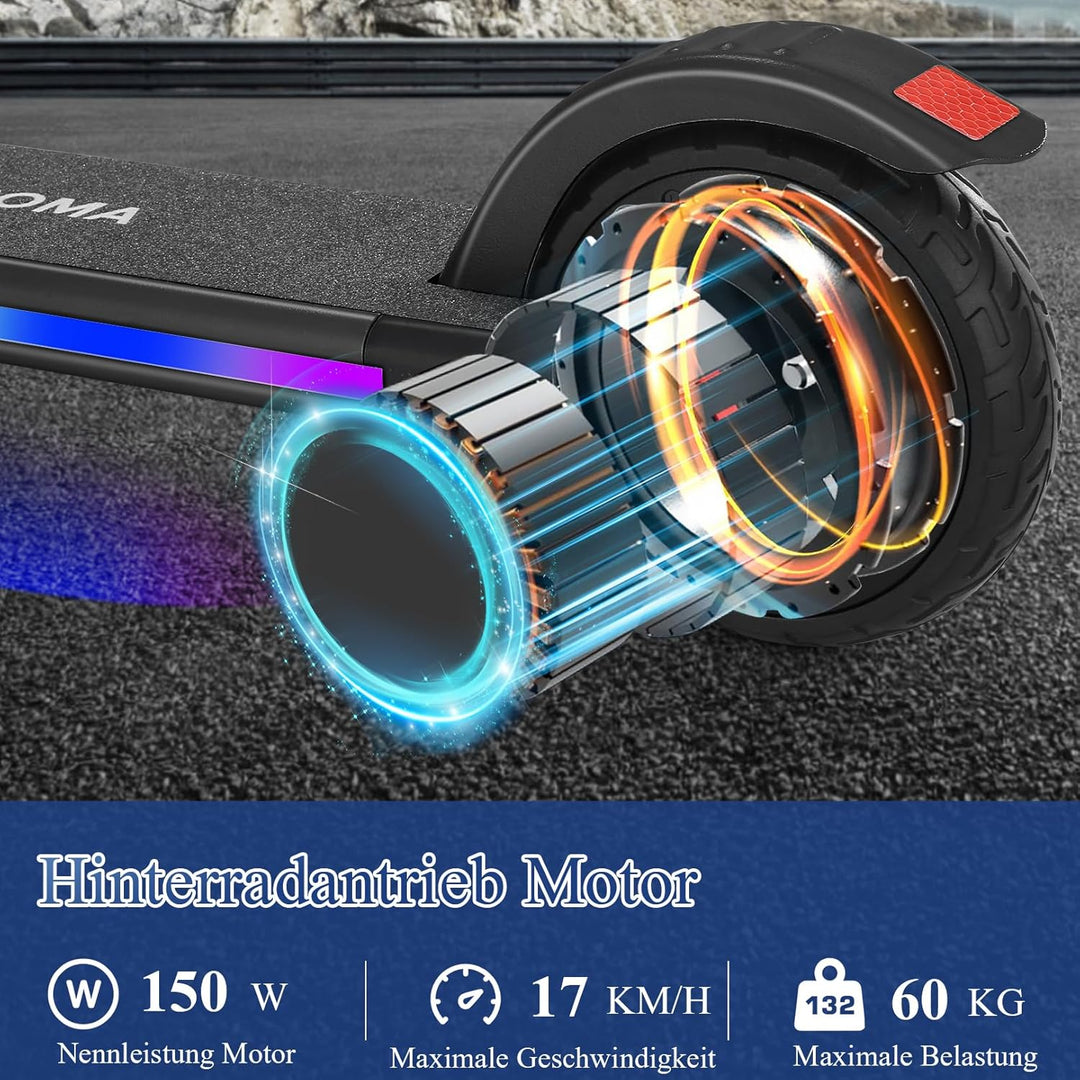 Caroma E Scooter für Kinder Alter 6-14, 150W/180W Motor, 16 km/h, 80 mins Fahrzeit, einstellbare Ges