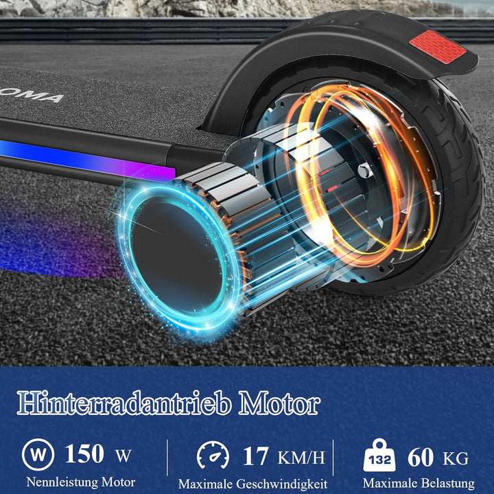 Caroma E Scooter für Kinder Alter 6-14, 150W/180W Motor, 16 km/h, 80 mins Fahrzeit, einstellbare Ges