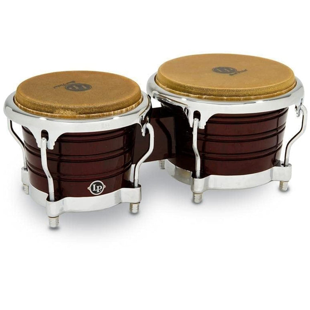 LP Latin Percussion LP813606 Generation II Wood Bongo Dark Wood Chrome Hardware Comfort Curve II Dar