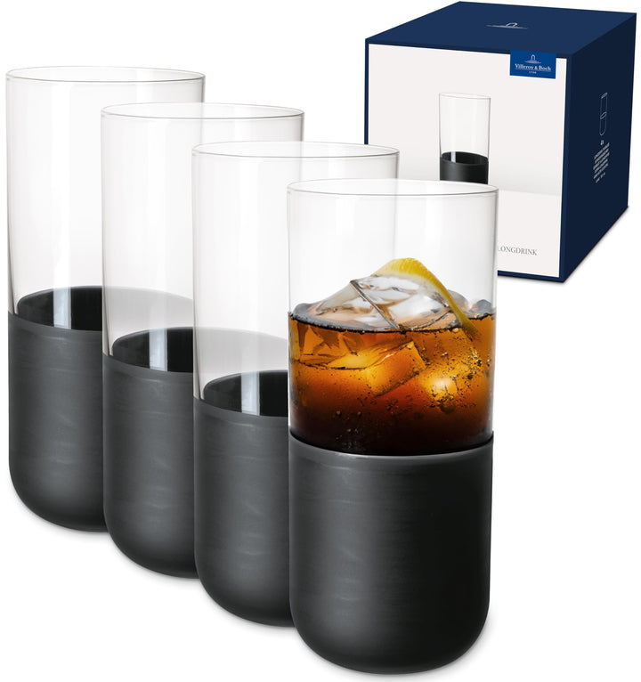 Villeroy &amp; Boch – Manufacture Rock Longdrinkbecher-Set, 4 teilig, Kristallglas mit mattschwarzem Bod