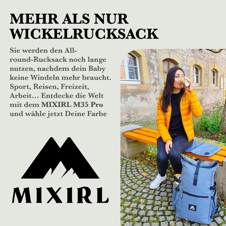 Baby Wickelrucksack stylische Wickeltasche mit Wickelunterlage | Rolltop Rucksack Gross & Kinderwage